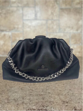 Michael Kors Nola XL Clutch Chain Shoulder Bag Black Plush Leather